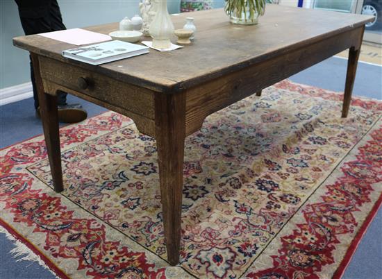 A Victorian pine kitchen table W.210cm